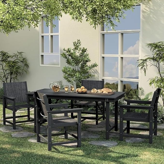 UDPATIO HDPE Dining Chair Set of 4, Heavy Duty Extra-Wide Outdoor Chairs with 360 lb Load Capacity, Easy to Assembly, All-Weather Seating for Patio, Pool, Garden, Backyard,Light-Black