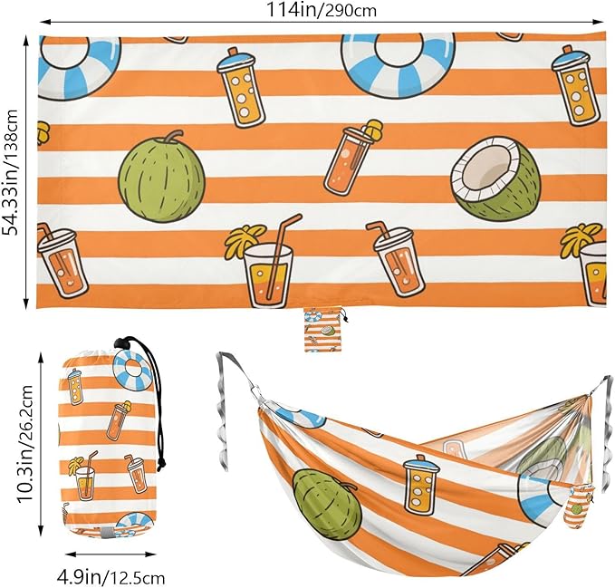 Orange White Stripes Summer Juice 330lb Capacity Outdoor Hammocks with Tree Straps Swing Hammock for Outside Camping Essentials Bases para hamacas para adultos