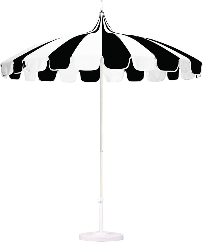 California Umbrella 8.5' Rd. Pagoda Style Patio Umbrella, White Pole, Black/Natural