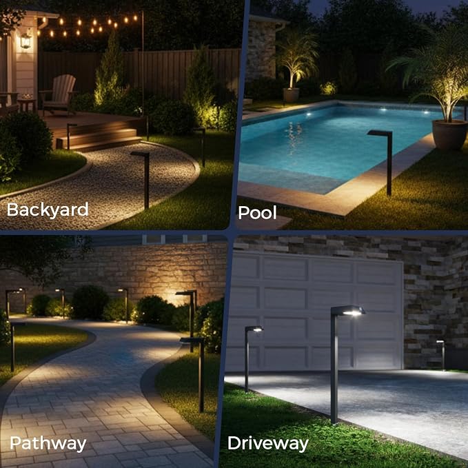 XMCOSY+ Solar Pathway Lights with Motion Sensor 6 Pack, 300LM Solar Lights | IP65 waterprppf, 3 modes landscape lighting for garden, backyard, outside, path, all-metal housing (warm/cool white)
