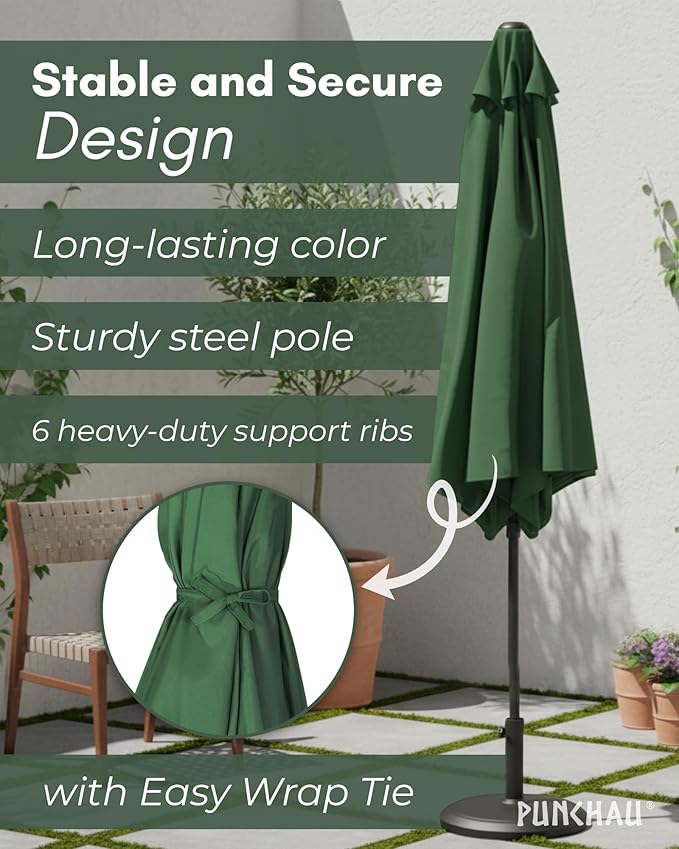 6 Ft Outdoor Patio Umbrella, Easy Open/Close Crank and Push Button Tilt Adjustment - Hunter Green Market Umbrellas