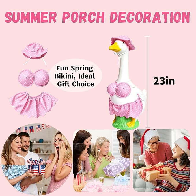 Porch Goose Summer Outfit, Porch Goose Clothes with Pink Polka Dot, for 23"/17" Lawn Goose Statue,Goose Clothes for Yard Goose