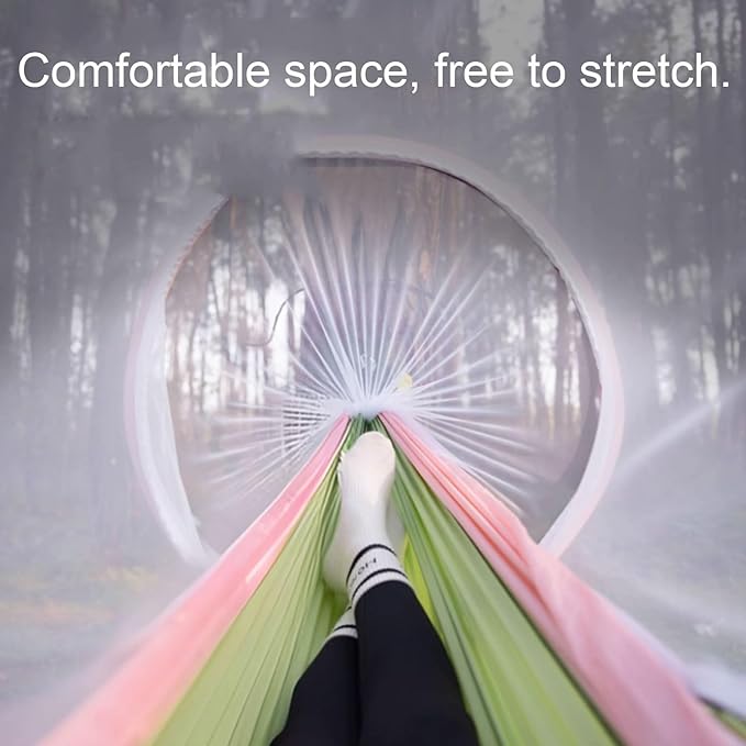 Portable Polyester Hammock with Mesh Outdoor Lightweight Portable Stable and Load-Bearing with Storage Bag On The Side Hammock Comfortable(Green,L)