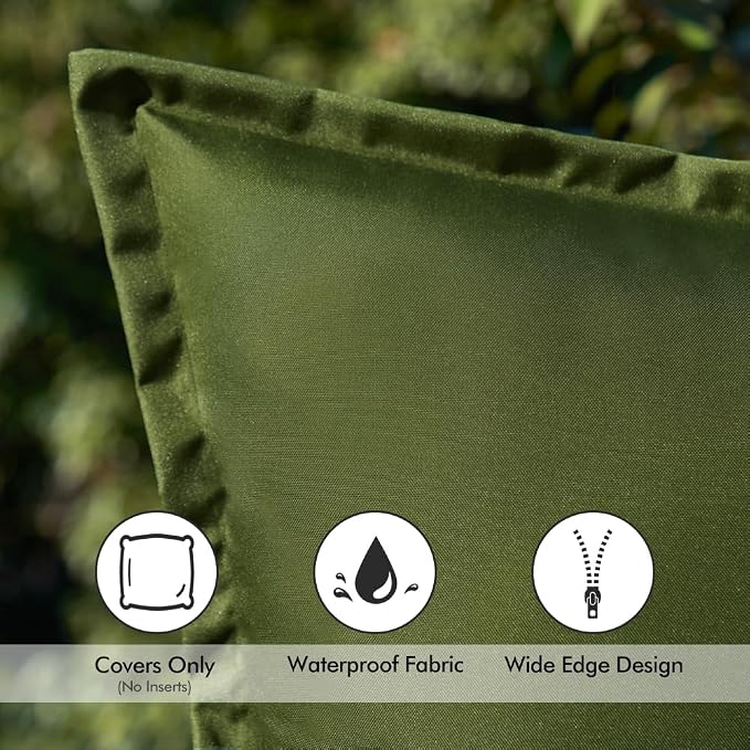 Pack of 2 Moss Green Outdoor Pillows Waterproof 18x18 Inch Decorative Solid Broadside Square Throw Pillow Covers Outside Pillowcase for Patio Furniture Sunbrella Outdoor Pillows for Balcony Decor
