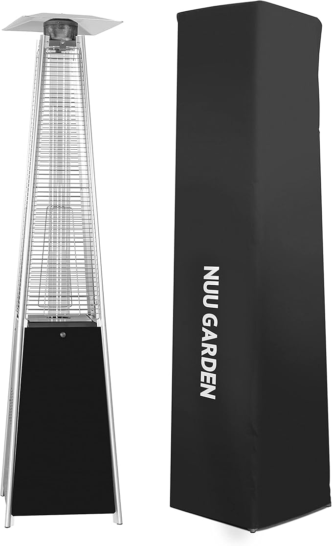 Nuu Garden 48,000 BTU Pyramid Outdoor Propane Heater - Pyramid Design with Wide Heat Coverage, Includes Oxford Cover, Hammered Bronze/Black