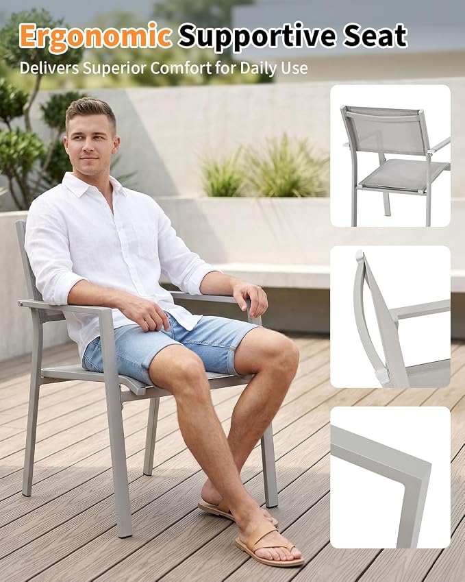 9 Pieces Outdoor Dining Set, Expandable Patio Dining Set for 8 Person, Never-Rust Aluminum Patio Furniture Set with Extendable Dining Table and Stackable Dining Chairs for Backyard, Deck, Lawn