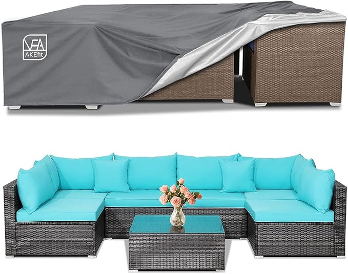 AKEfit Patio Furniture Covers,500D Heavy Duty Waterproof for Outdoor Square and Retangle Patio Table and Chair Covers, Grey -126"L x 126"W x 28"H
