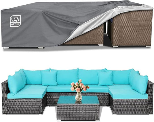 AKEfit Patio Furniture Covers,500D Heavy Duty Waterproof for Outdoor Square and Retangle Patio Table and Chair Covers,Grey -126"L x 63"W x 28"H