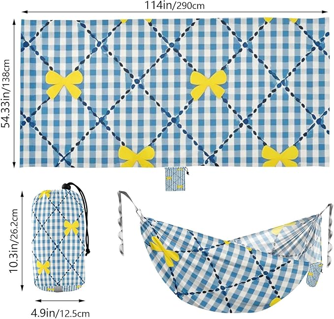 Yellow and Blue Bow Check 330lb Capacity Hammocks Backyard Hammock for Patio Backyard Lounge Base Base para hamacas para adultos