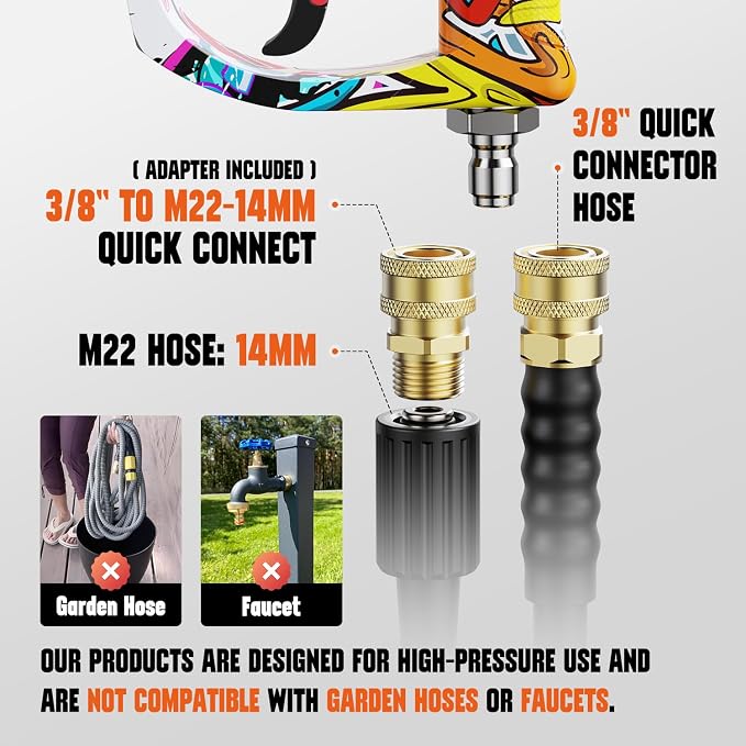 Short Pressure Washer Gun with Swivel 3/8" & M22-14mm Connect High Pressure Washer Handle with 5 Spray Nozzle, 1/4" Quick Connector Coupler Power Washer Gun Compatible with Foam Cannon