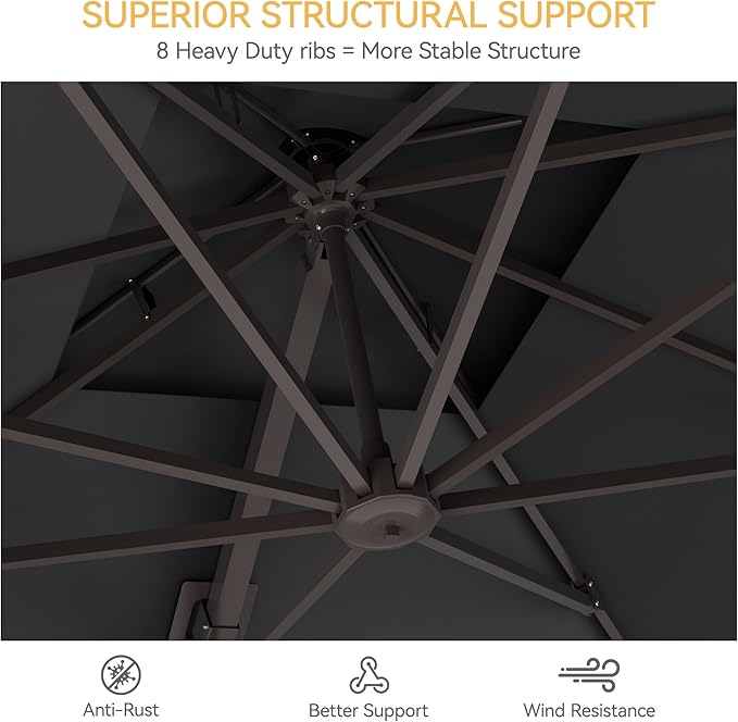 10x13 FT Patio Umbrella with Base, Large Cantilever Rectangular Double Top Heavy Duty Offset Umbrellas with 361° Rotation, Outdoor shade for Garden Deck Pool Patio, Gray