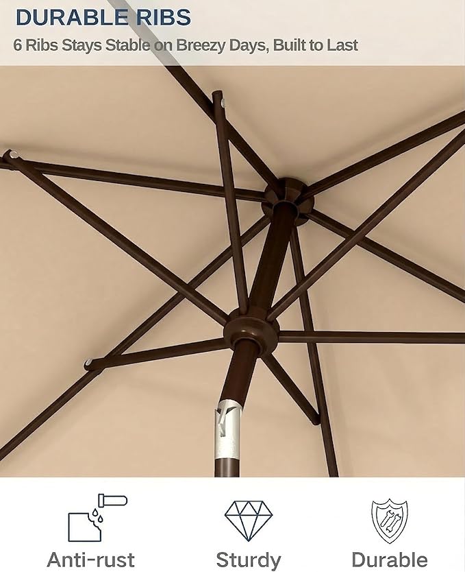 6.5x10FT Patio Umbrella, Outdoor Umbrella with Push Button Tilt and Crank, 8 Sturdy Ribs, UV Protection & Waterproof Market Umbrella for Pool, Backyard, Beach,Deck (Beige)