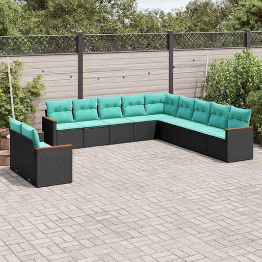 11 Piece Patio Sofa Set with Cushions, Outdoor Dining Sets Porch Furniture Set Patio Conversation Set Garden Lounge Set for Garden Poolside Piazza Exhibition Black Poly Rattan