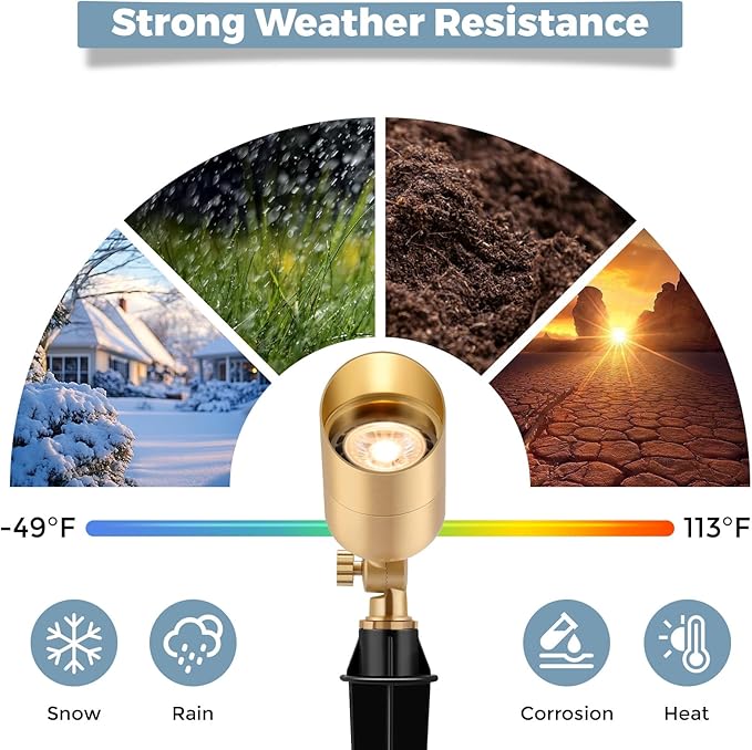 Gardencoin Solid Brass Outdoor Landscape Spotlights, 12V LED Low Voltage Wired Waterproof Landscape Lighting, Accent Lights for Yard, Tree, Wall, Gold Up Lighting Fixture Without MR16 Bulb(2 Pack)