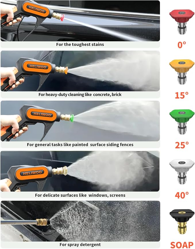 Short Pressure Washer Gun with Foam Cannon 5000 PSI, 1/4 Inch Quick Connector, with 5 Pressure Washer Nozzle Tips, 1 Liter