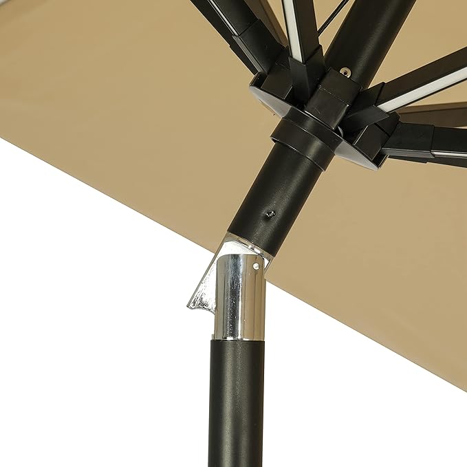 Island Umbrella Calypso 11 ft Octagon Patio Umbrella – With Crank Lift, Push-Button Tilt, Rust-Resistant Aluminum Pole, 8-Rib Frame, Solar LED Lights & Breez-Tex Weather-Resistant Canopy – Champagne