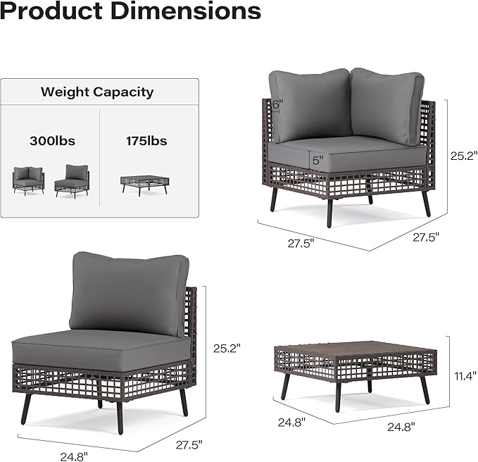 LAUSAINT HOME 7 Pieces Outdoor Sectional Sofa Set, All-Weather PE Wicker Rattan Patio Conversation Set with Thick Cushions & Coffee Table, Patio Furniture Set for Garden, Backyard, Porch (Gray)