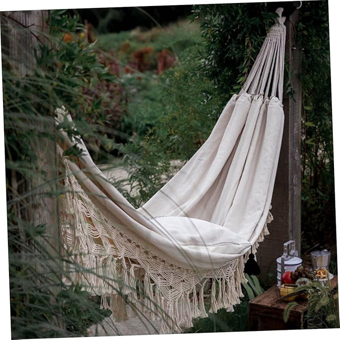 Sosoport Double Hammock Camping Hammock Boho Outdoor Furniture Swing Sleeping Bed Fashion Canvas