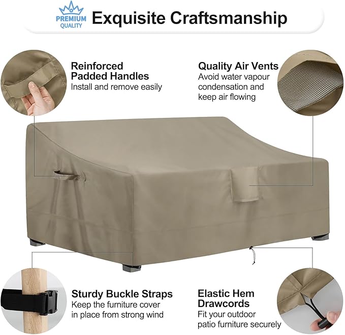 OutdoorLines Outdoor Waterproof Patio 4-Seater Couch Cover - UV Resistant Patio Sofa Furniture Covers Weatherproof Heavy Duty Glider Covers for Outdoor Furniture, 104Wx32.5Dx33H Inches, Camel