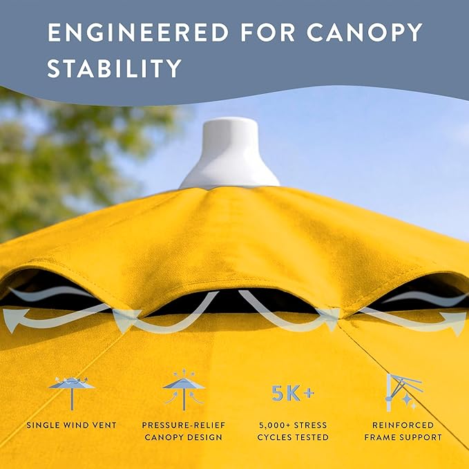 California Umbrella 10-Year Protection 9 Ft Outdoor Patio Umbrella, Pacifica Fade-Resistant Fabric, Auto-Tilt, Heavy Duty Aluminum Frame, 8 Reinforced Ribs for Pool or Deck, White Pole, Yellow