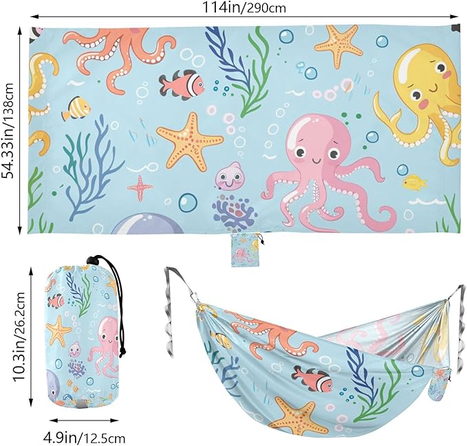 Cute Cartoon Sea Creatures Colorful 330lb Capacity Outdoor Hammocks with Tree Straps Portable Hammock for Outside Patio Garden Bases para hamacas para adultos