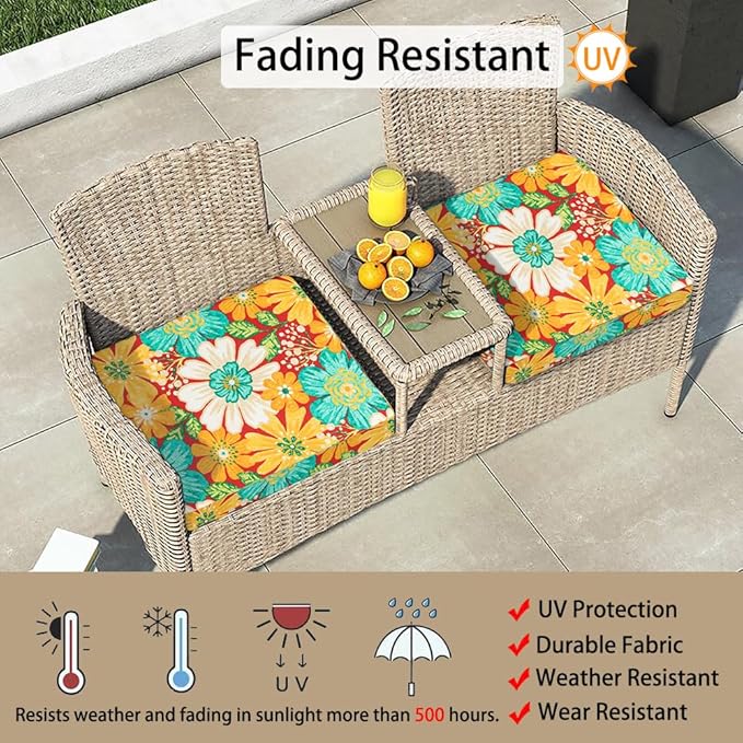 Magpie Fabrics Outdoor Cushion Cover Replacement 2 Pack, NO Insert! Water Repellent Slipcover with Ties Decor for Patio Garden Chair Sofa Bench Wicker(Embry Red Hibiscus, 22x20x4 Inch)
