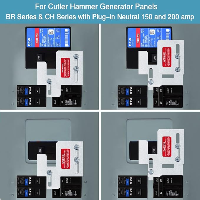 Generator Interlock Kit Compatible with Eaton Cutler Hammer BR SERIES 150 and 200 amp Panels, Generator Horizontal Electrical Interlock Kit, 1 1/4-1 7/16 inches Spacing Between Main and Branch Breaker