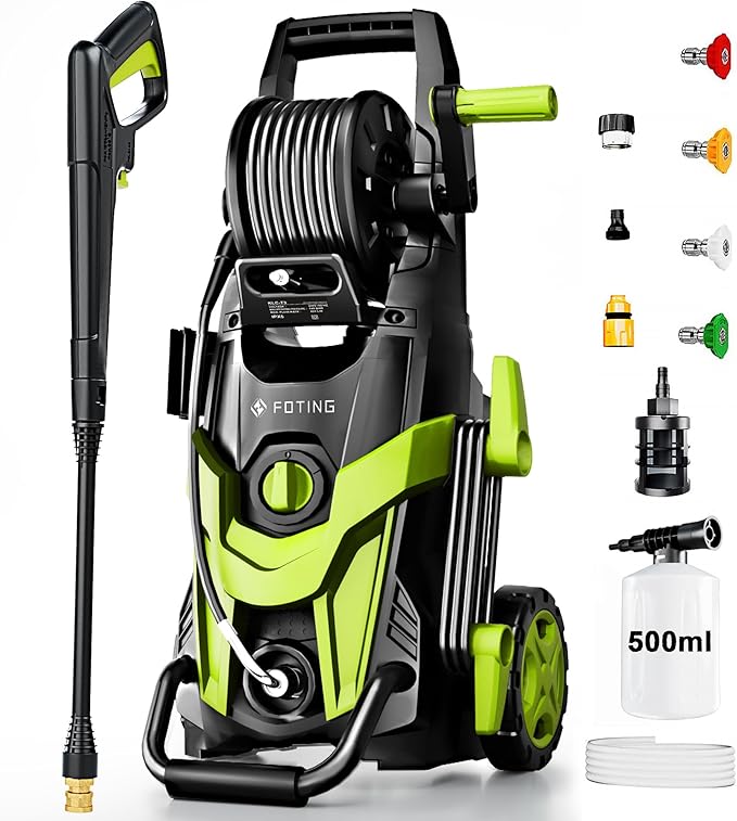 FOTING 2026new Pressure Power Washer 4800PSI with 4 Quick Connect Nozzles,Inlet Hose & Filter, Foam Cannon for Cars/Fences/Driveways/Patios/Home, Yellow
