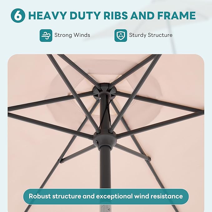 OLIXIS 9Ft Patio Umbrella with Tilt and Crank Button & Sturdy Ribs Waterproof, Patio Table Umbrella Perfect for Poolside, Terrace, Beach and Outdoor Restaurant
