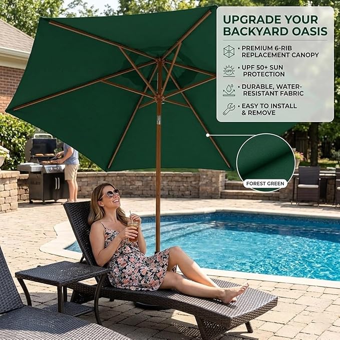 Patio Umbrella Replacement Canopy for 6/8 Ribs, Waterproof Outdoor Market Table Parasol Cover, 6.6ft 9 ft 10ft 13ft Umbrella Replacement Top Cover, Canopy Only