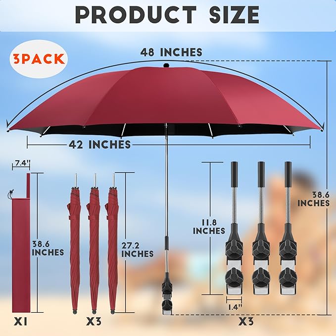 Beach Umbrella, 360 ° Chair Umbrella with Clamp, UPF50+ Shade for Beach, Sand, Patio, Yard (Not Includ Chair)