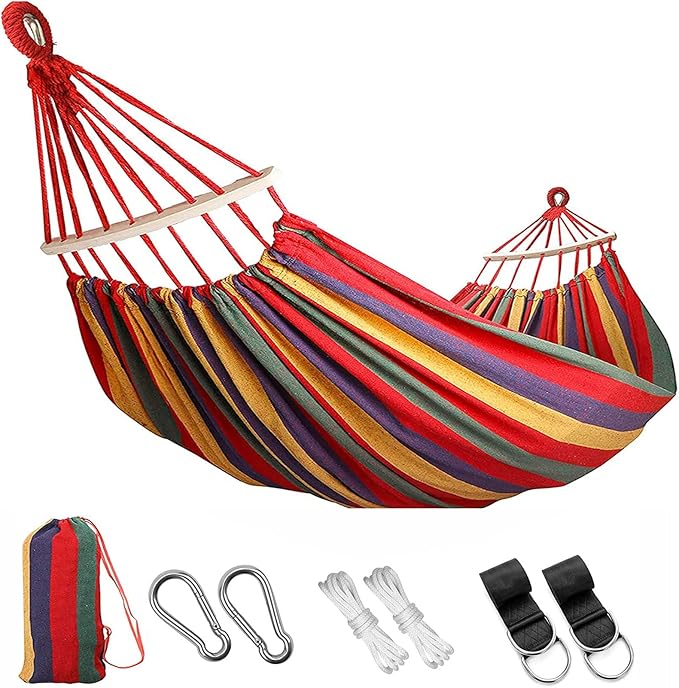 HUHJYUGE Brazilian Double Hammock with 2 Tree Straps, Soft Canvas Camping Hammock Without Stand, Canvas Hammock Replacement for Backyard, Porch, Outdoor and Indoor (A 260x80cm)