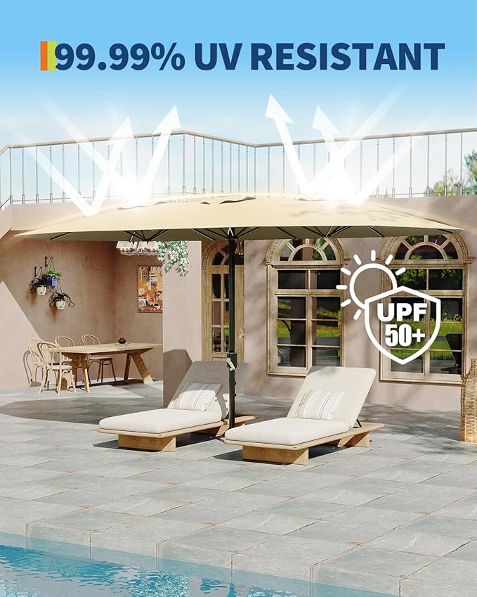 GarveeLife 13 ft large patio umbrella, Double-Sided outdoor umbrellas with Fade Resistant Canopy for Deck Pool Garden Backyard (Beige, 13 ft)