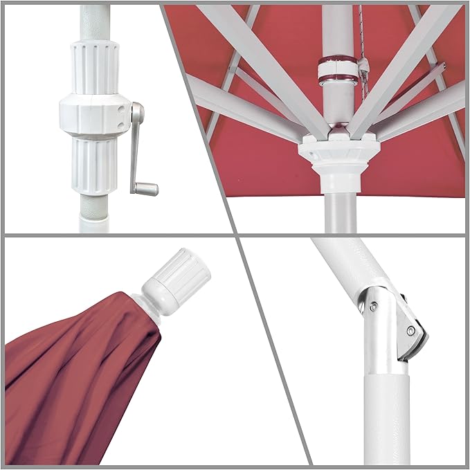 California Umbrella 7.5' Rd. Aluminum Patio Umbrella, Crank Lift, Collar Tilt, White