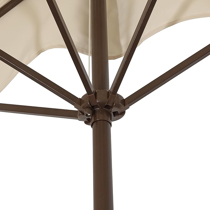 JONATHAN Y Sidney Coastal 9 ft. Cream Half Umbrella for Outdoor Patio, Space-Saving Rectangular Wall Sun Shade with Crank Lift, UV Protection for Balcony, Deck, Dark Brown Pole UMB1200B