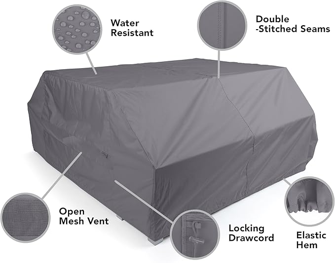Covermates Elite Outdoor Picnic Table Cover – All-Weather Water-Resistant Polyester, Mesh Ventilation, Adjustable Drawcord & Buckle Straps for Patio Furniture Protection, 76W x 62D x 32H, Charcoal