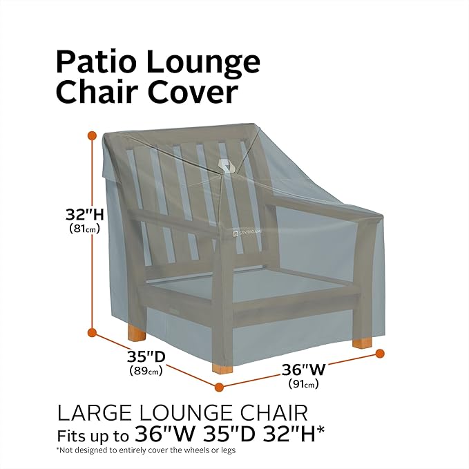 Classic Accessories Storigami Water-Resistant 36 Inch Easy Fold Lounge Chair Cover, Monument Grey, Patio Furniture Covers