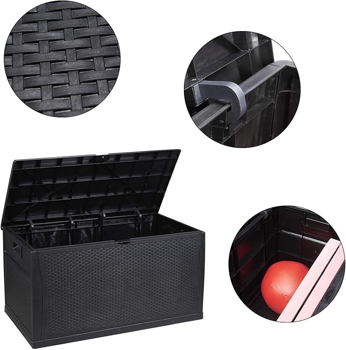 120 Gallon Large Deck Box, Outdoor Storage Box Waterproof Resin Indoor/Outdoor Storage Container and Seat for Patio Cushions (Black)…