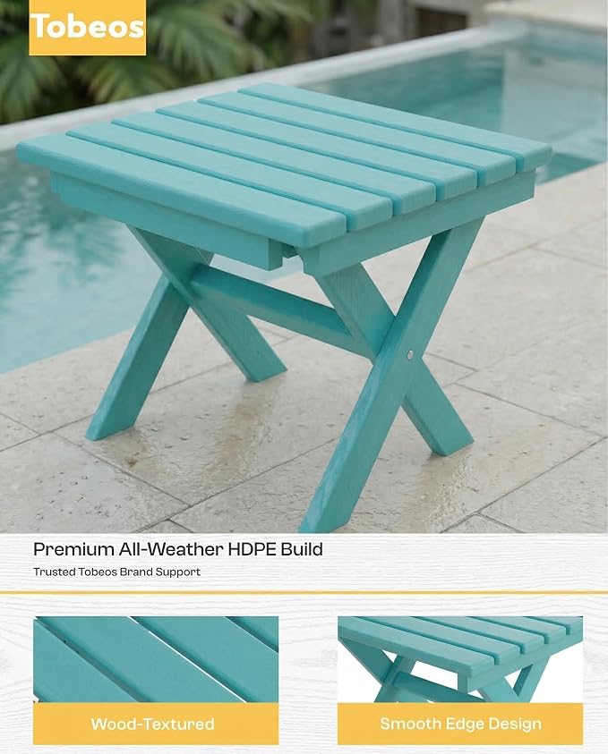 Outdoor Folding Side Table,HDPE Material, Portable Space-Saving Design, Weather-Ready with Authentic Wood-Grain Feel (Aruba Blue, 1 Table)