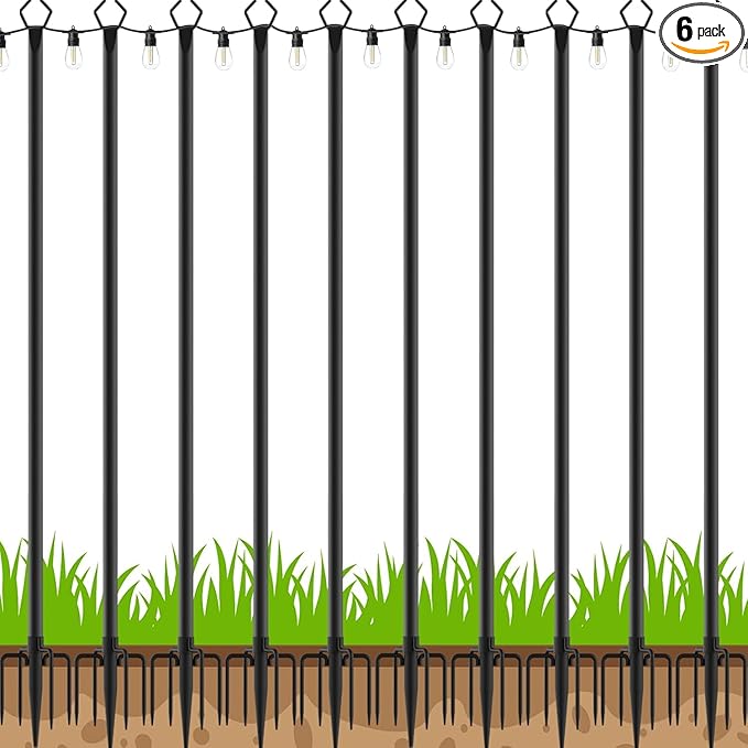 AHRLHR 10 Pack String Light Poles,Poles for Outdoor String lights10 Ft Metal Poles with Fork for Outdoor String Lights,Outdoor Light Poles with Fork,Patio,Deck,Backyard