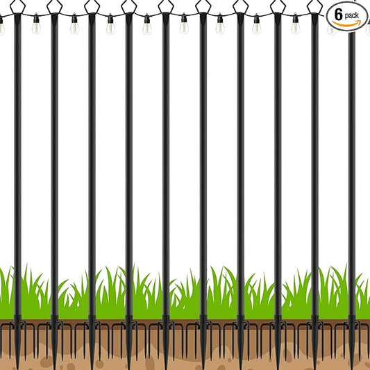 AHRLHR 10 Pack String Light Poles,Poles for Outdoor String lights10 Ft Metal Poles with Fork for Outdoor String Lights,Outdoor Light Poles with Fork,Patio,Deck,Backyard