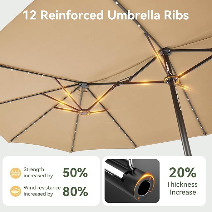 Aoxun 15ft Patio Umbrella with Base Included, Outdoor Double-Sided Rectangular Umbrella with Crank Handle & Ventilation, Large Standing Umbrella for Pool, Deck, Lawn, Backyard & Beach