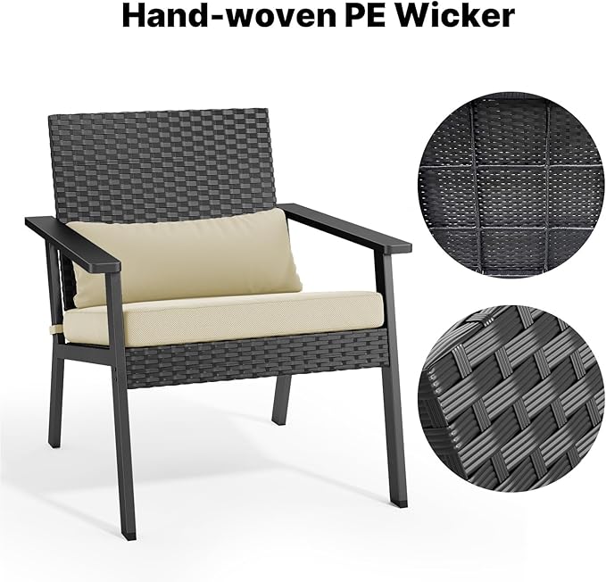 Ahomly 4-Piece Outdoor Wicker Patio Furniture Set with Deep Seating Cushions and Table for Balcony, Backyard, and Porch (Beige)
