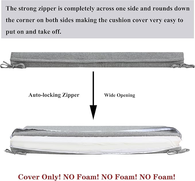 FUNHOME Outdoor Bench Cushion Covers,45" x 18" x 3", No Insert! Patio Cushion Covers Replacement for Outdoor Furniture,Water Resistant Patio Loveseat Cushion Covers 1 Pack, Light Grey (Covers ONLY)