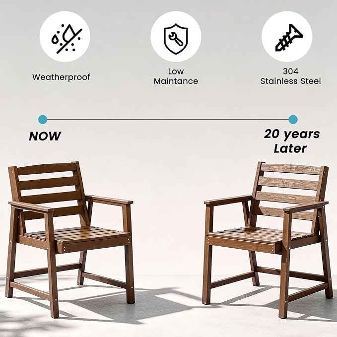 LOUNZY 9 Piece Outdoor Dining Set for 8, HDPE Patio Furniture, Brown | 75.2” table,Heavy-duty 8 person patio set, mixed chair eco-friendly HDPE, comfortable seating for large outdoor meals