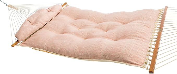 Original Pawleys Island Large Lansinger Flamingo Tufted Hammock with Detachable Pillow – 13 ft. x 55 in., 450 lb Capacity, Oak Spreader Bar, Handcrafted in The USA