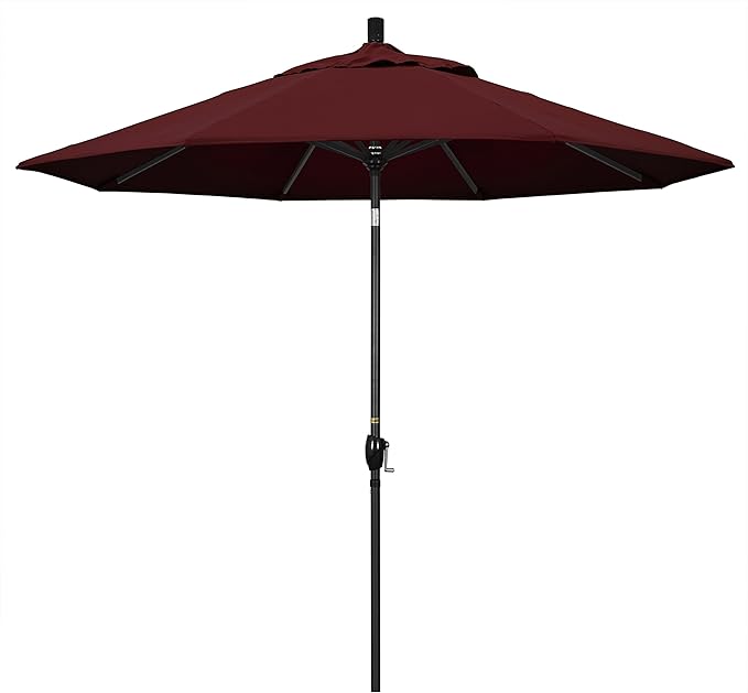 California Umbrella 9' Round Aluminum Market Umbrella, Crank Lift, Push Button Tilt, Black Pole, Pacifica