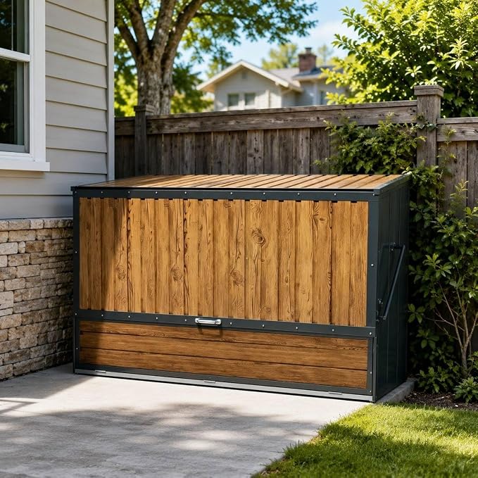 Outdoor Storage Box 594 Gal Galvanized Steel Deck Cabinet, Charcoal Grey