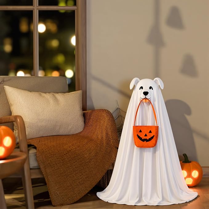 Soulchen Halloween Ghost Dog Style Porch Goose Outfits for 23 Inch Goose Clothes with Dress and Bonnet for Outdoor Garden Yard Lawn Entrance Decor