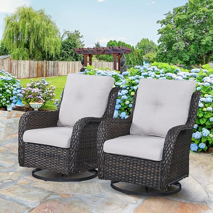 HUMMUH 8 Piece Patio Furniture PE Wikcer Outdoor Furniture Set with Sectional Sofa Swivel Patio Chairs Ottomans and Glass Coffee Table for Yard,Garden,Lawn